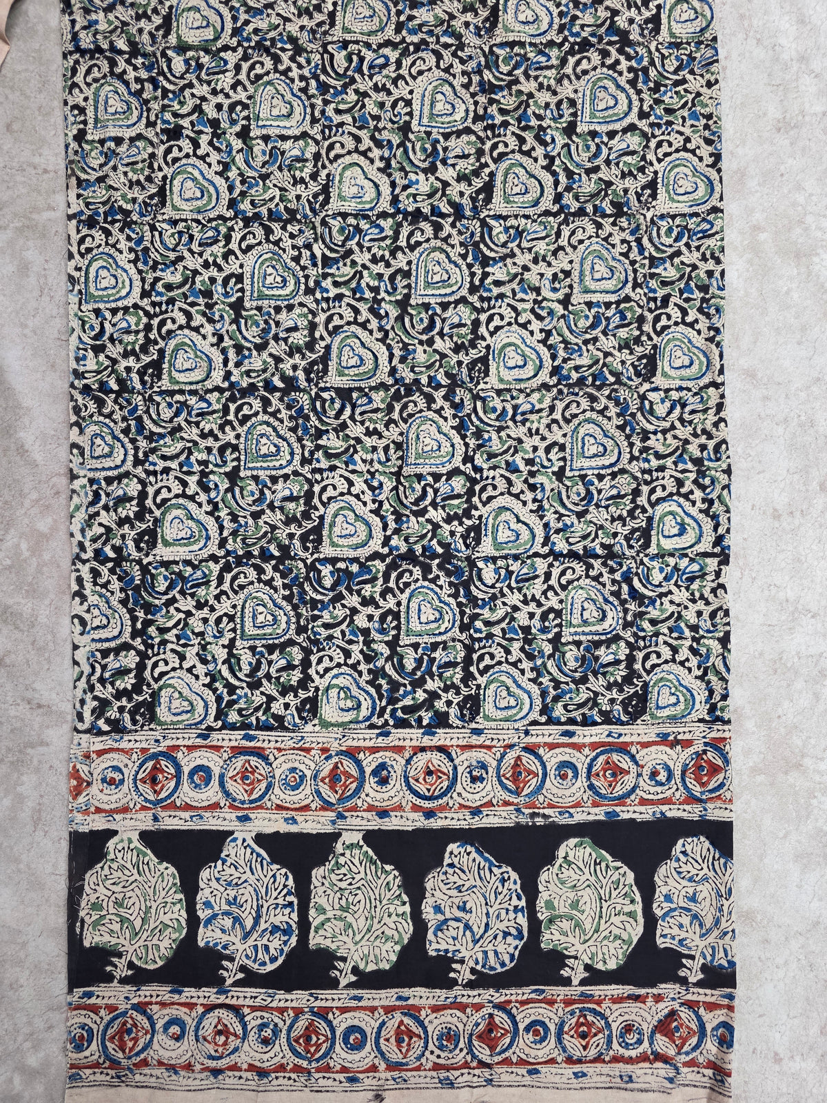 Handblock pure kalamkari cotton with border (2 pc set) - AK514