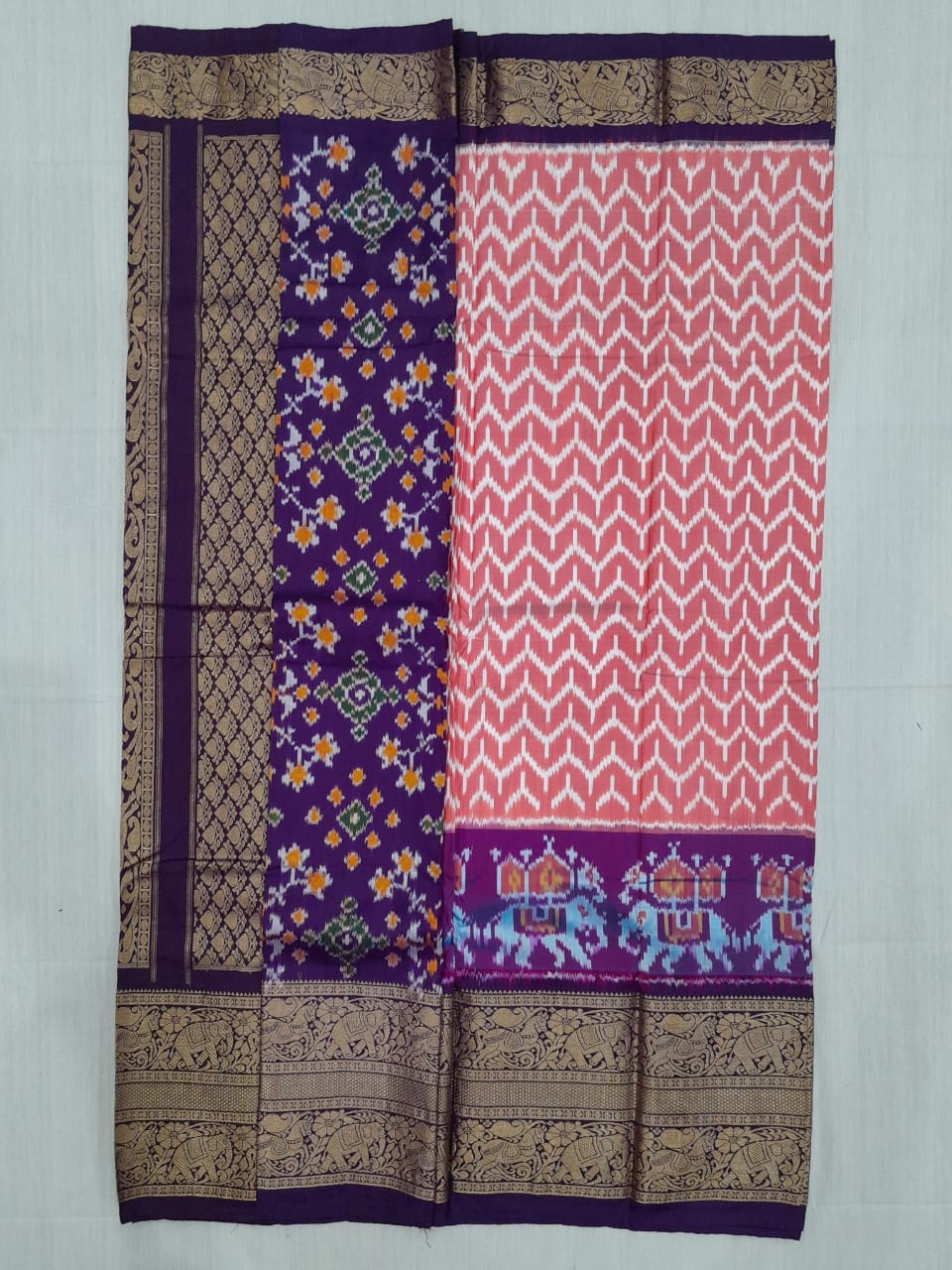 Mulbery ikkat kanchi border pattu saree-WW878