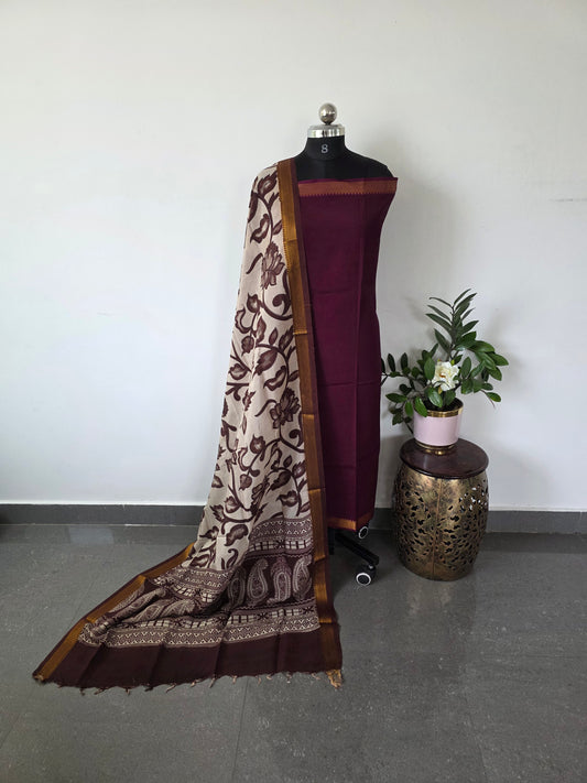 Pure chennuri silk top with pure chennuri silk kalamkari Nizam border  - SF21