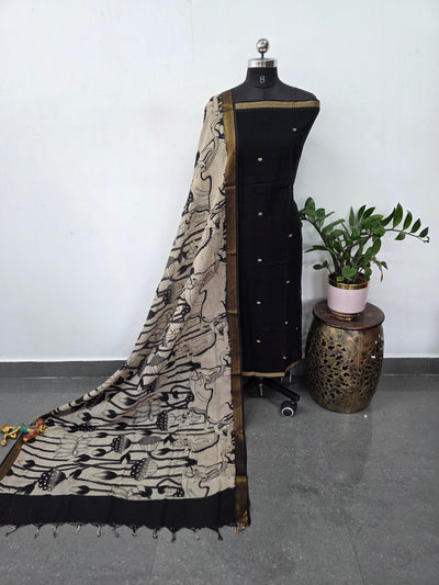 Fusion Narayanapet with handcrafted chennuri silk kalamkari duppatta   - AK402