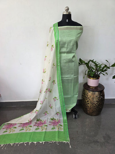 Handloom Mangalagiri silk top with digital mangalagiri silk shawl -RV205