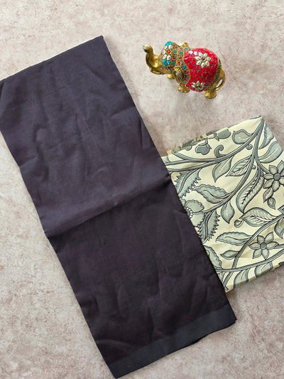 Premium plain semi mangalagiri pattu saree kalamkari silk blouse - MAA166