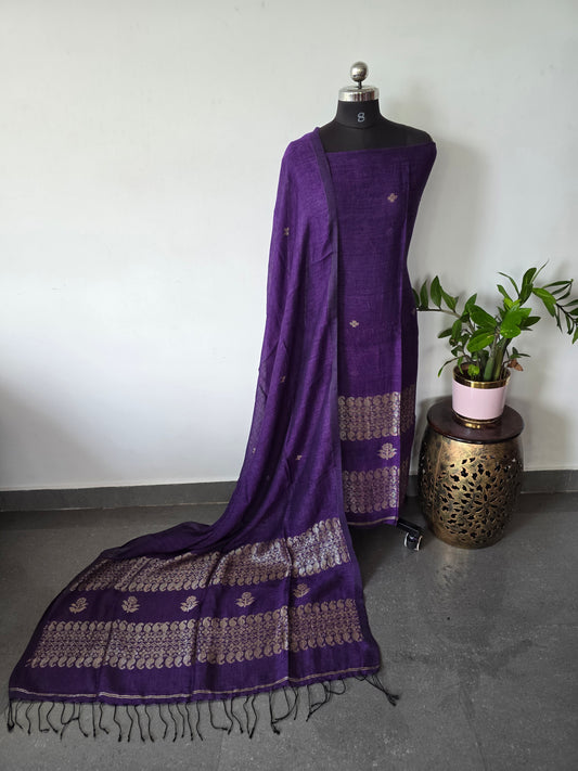 Premium handloom linen jamdhani set - JMM226