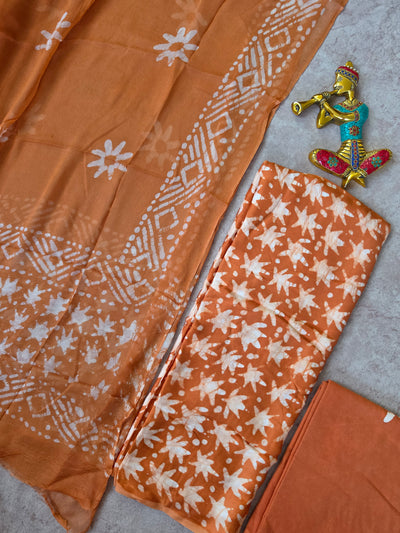 Modal Handblock Jaipuri silk set with chiffon duppatta- JA581