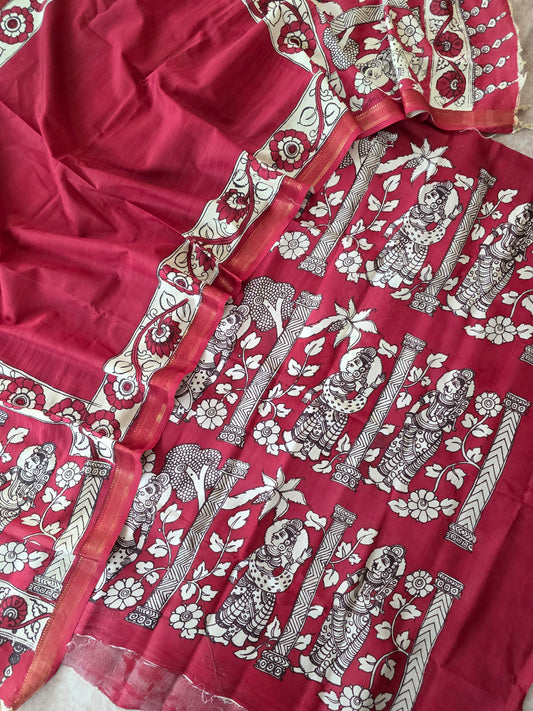 Handcrafted Kalahasthi Penkalamkari bangalore silk set- HP25