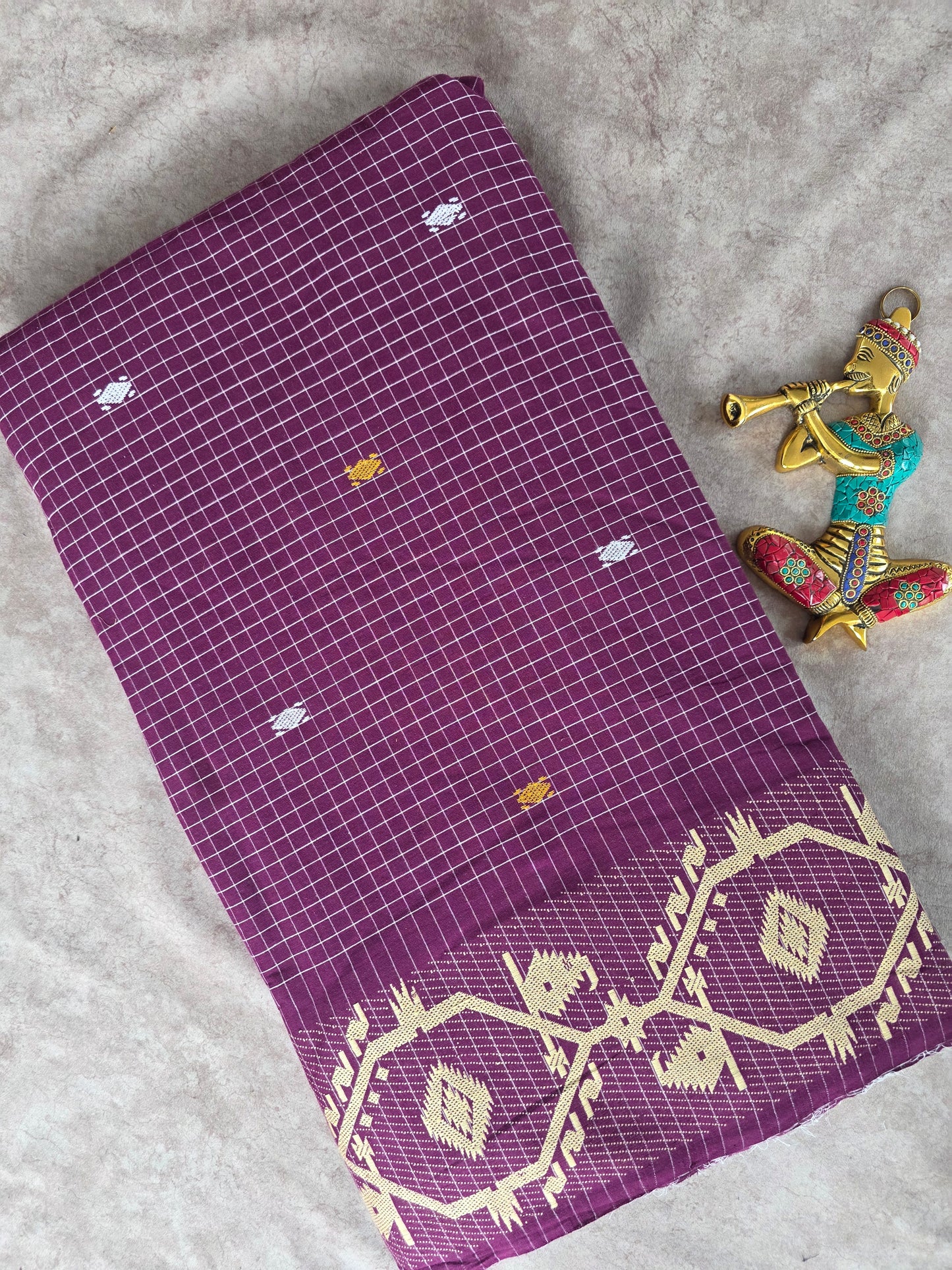 Prewashed Jamdhani Checked Pure handloom cotton running material (0.5 mtrs)  - HRM188