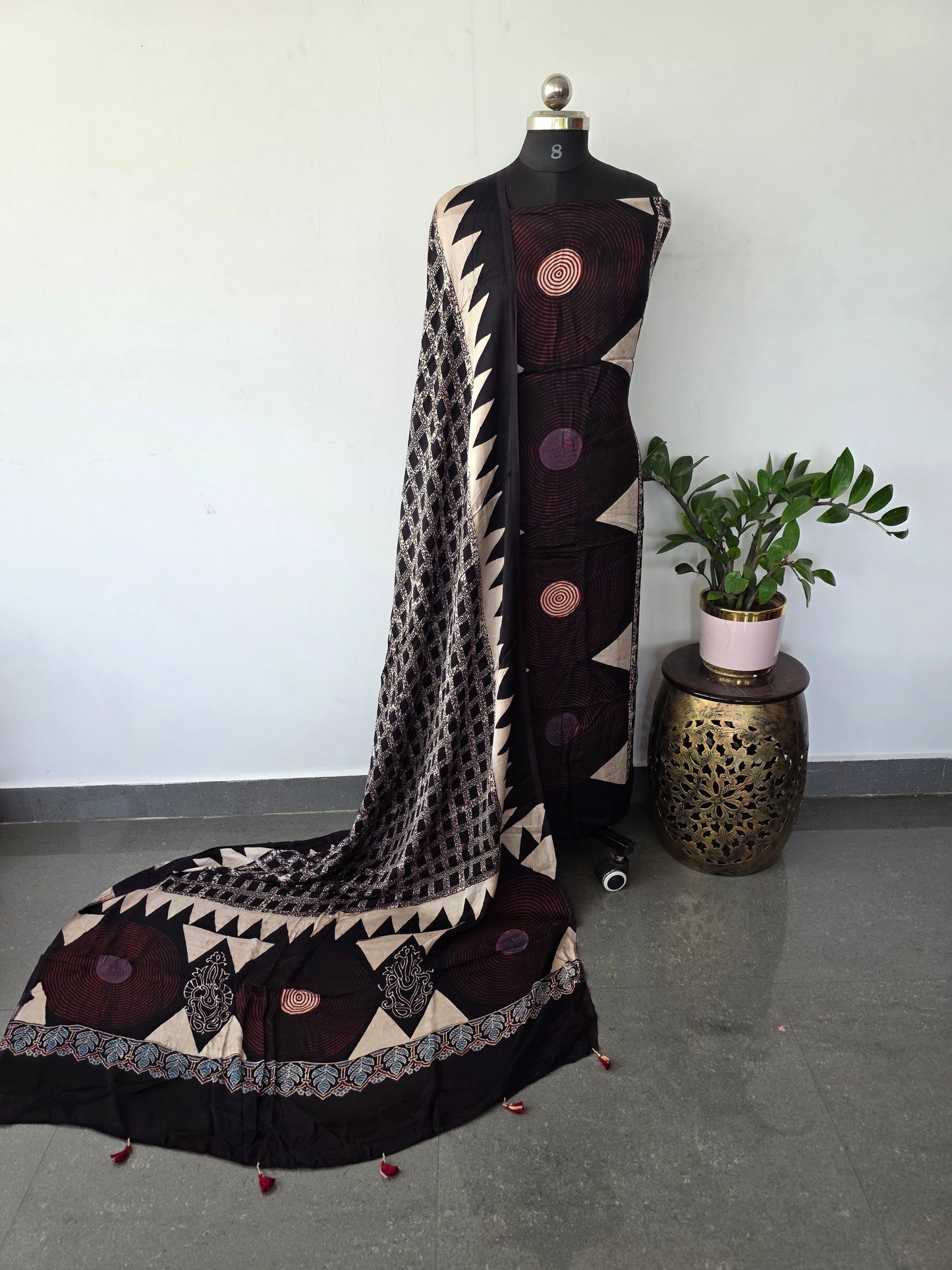 Handcrafted ajrakh modal silk set - HZ235