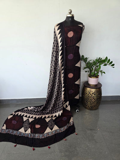 Handcrafted ajrakh modal silk set - HZ235