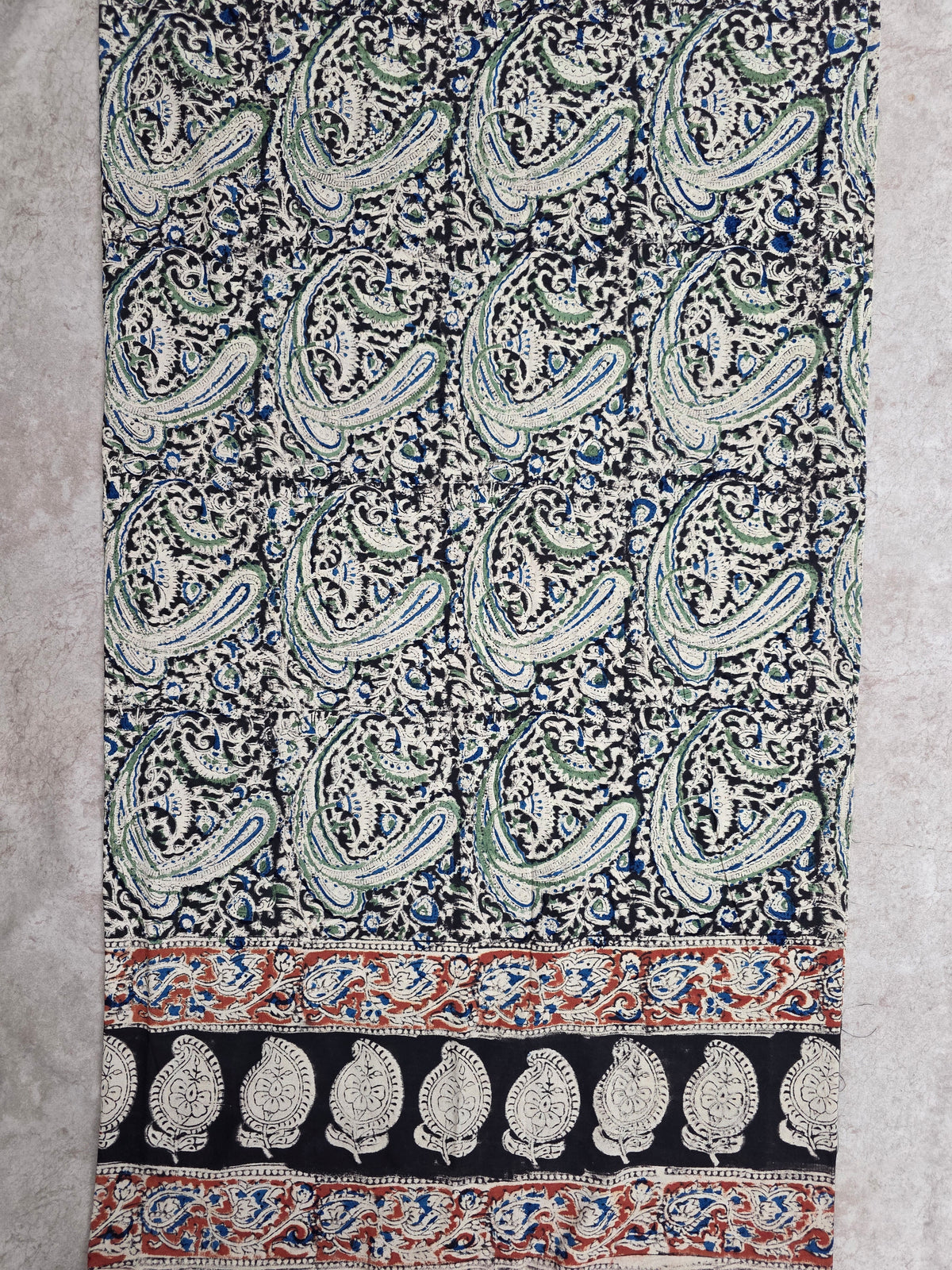 Handblock pure kalamkari cotton with border (2 pc set) - AK509