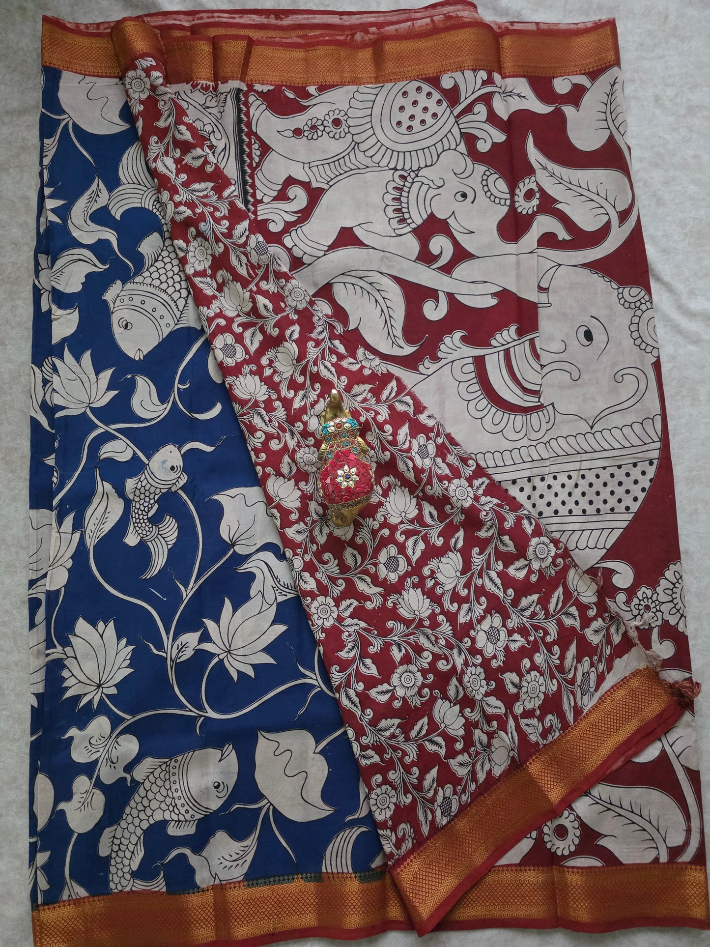 pure chennuri kalamkari silk saree with nizam border - KQ6