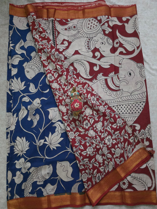 pure chennuri kalamkari silk saree with nizam border - KQ6