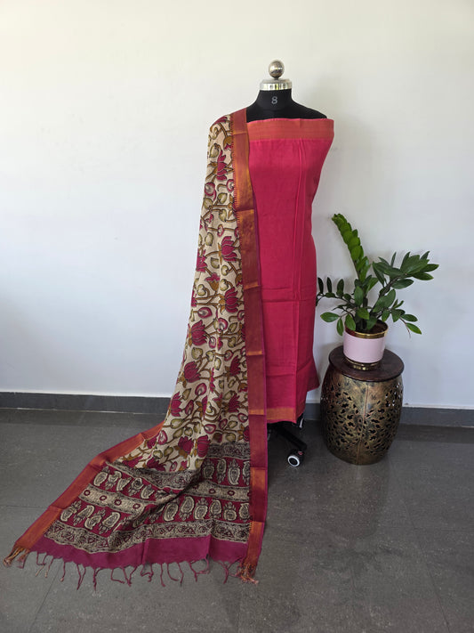 Pure chennuri silk top with pure chennuri silk kalamkari nizam border  - ES41