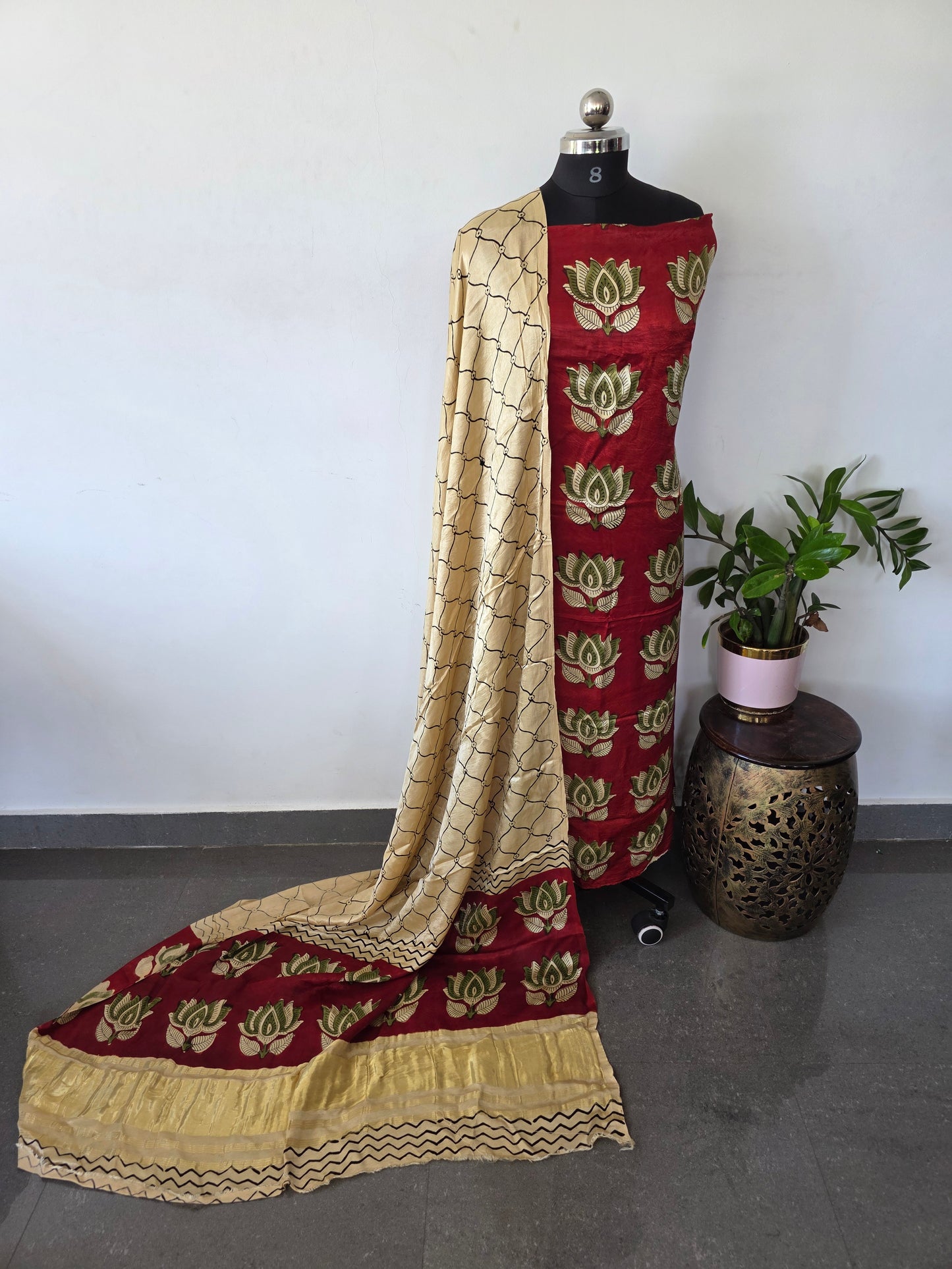 Nasphal Satin modal silk set (Pomogranate peel)- 2 pc - JA787