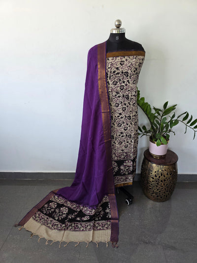 Chennuri Handblock kalamkari silk set - HBK2