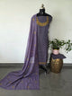 Melange royal lavender floral linen embroidery salwar set-FC76