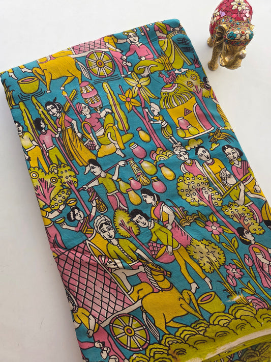 Pure chennuri silk kalamkari  running material (0.5 meter)-CS8