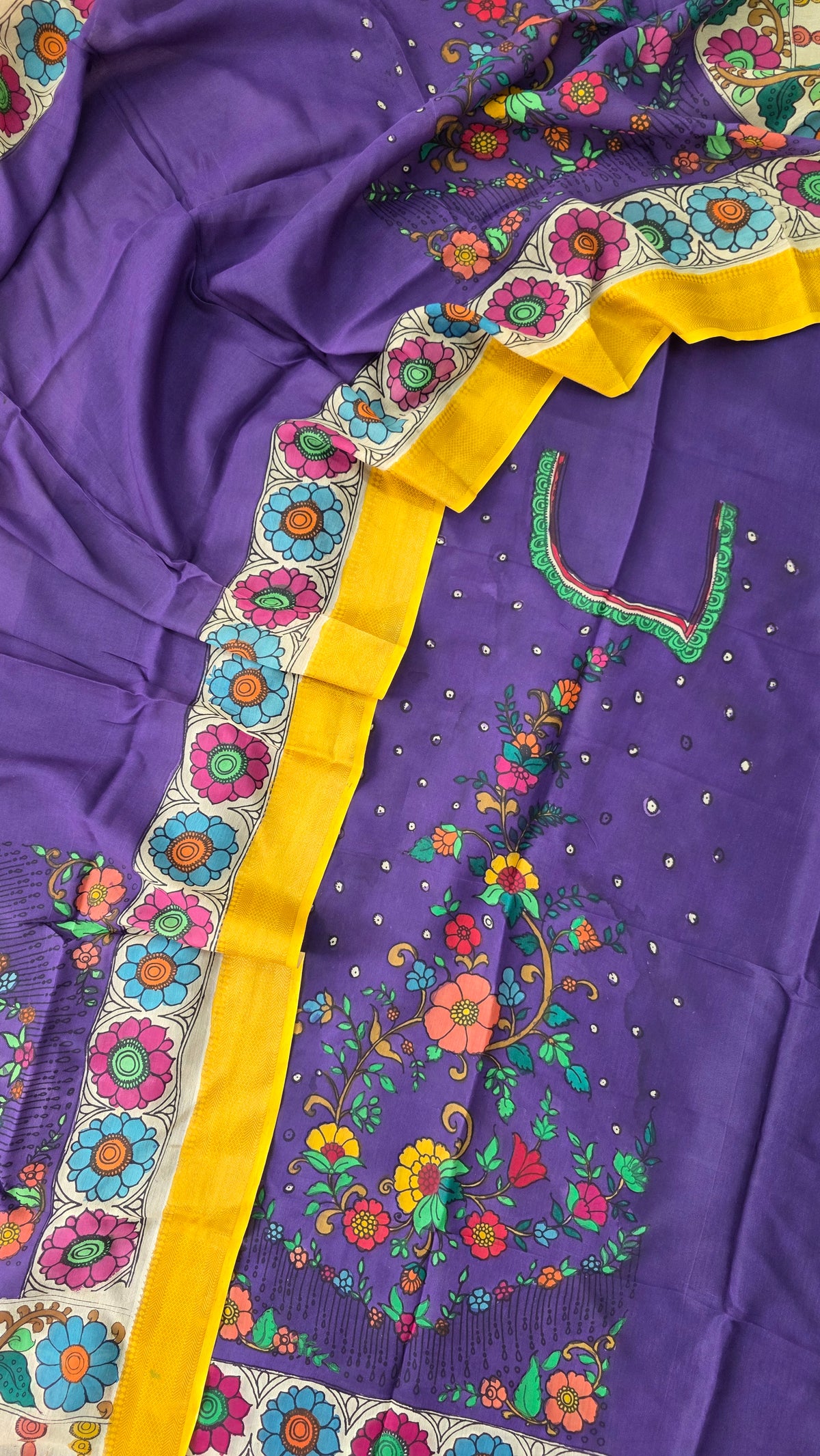 Kalahasthi Handcrafted Penkalamkari bangalore silk set -KH256