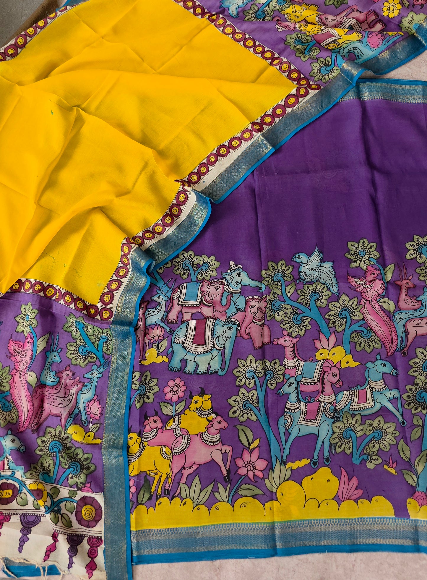 Handcrafted Kalahasthi Penkalamkari bangalore silk set - KH142