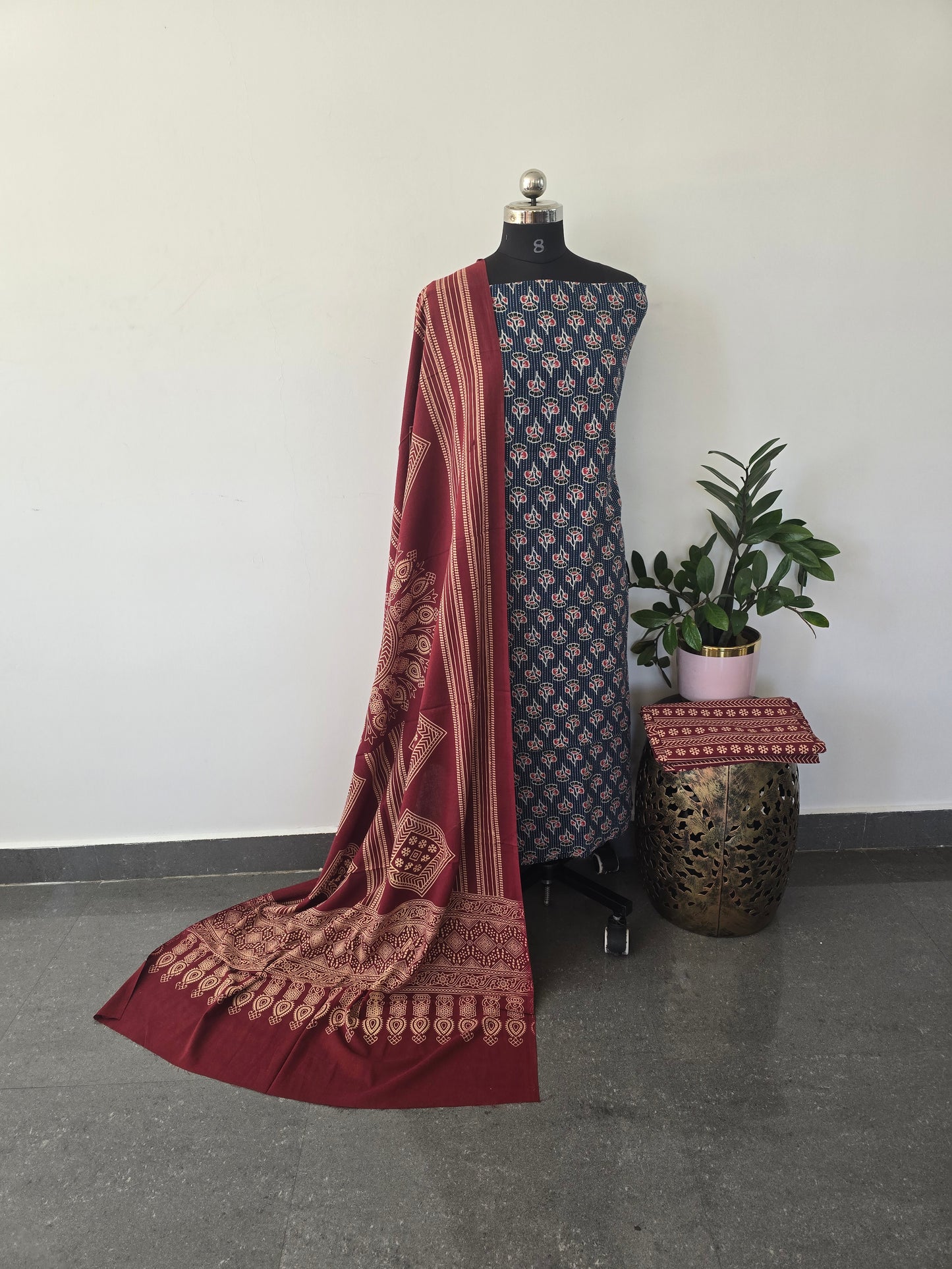 Pure kantha Ajrakh cotton set (blue) - VC13