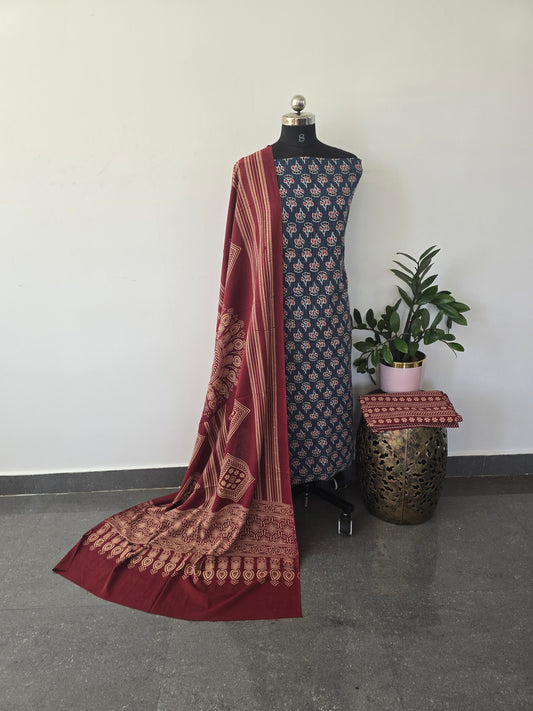 Pure kantha Ajrakh cotton set (blue) - VC13
