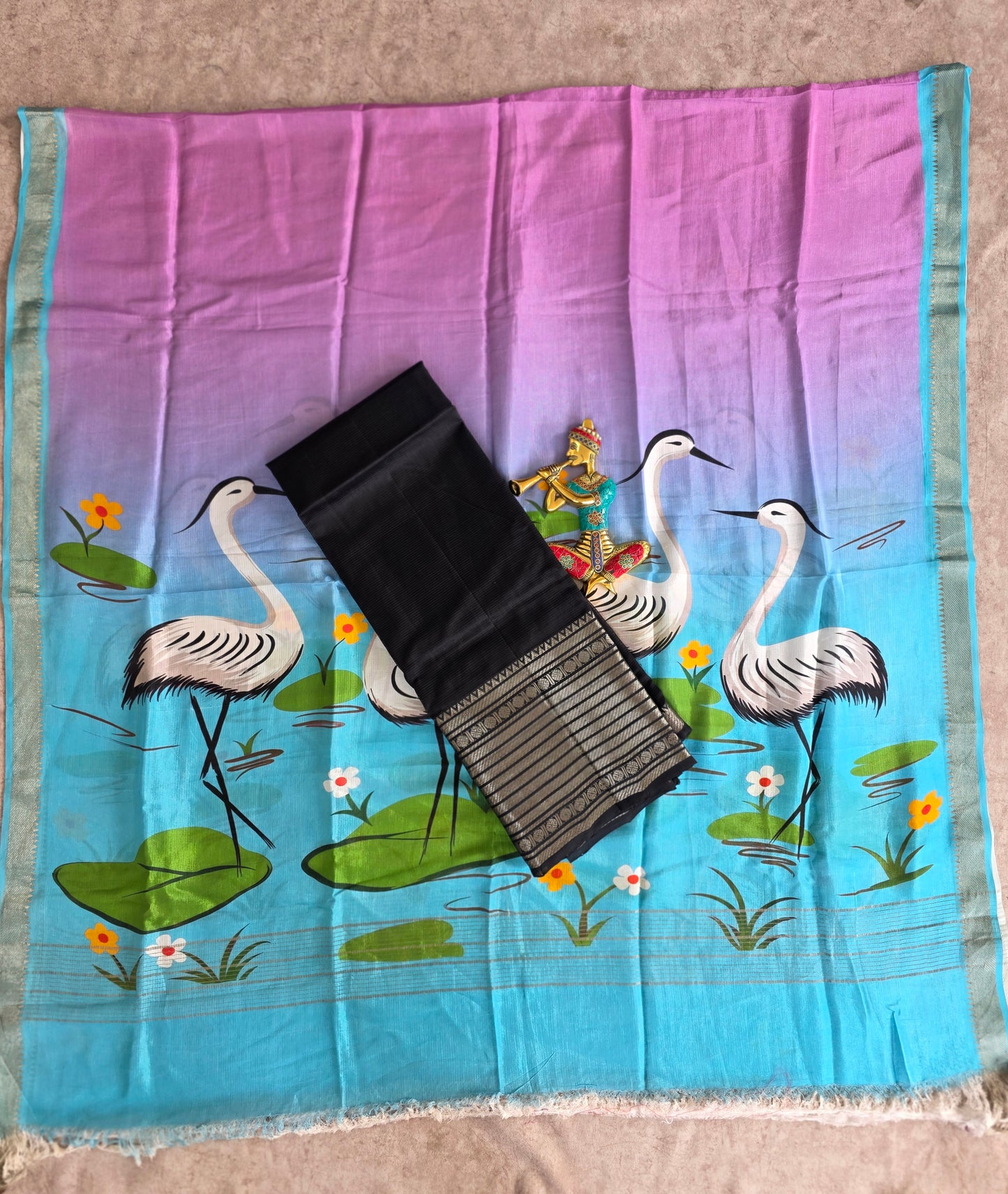 Handloom mangalagiri silk top with pure mangalagiri digital silk shawl - ML46