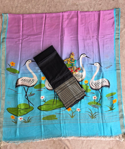 Handloom mangalagiri silk top with pure mangalagiri digital silk shawl - ML46
