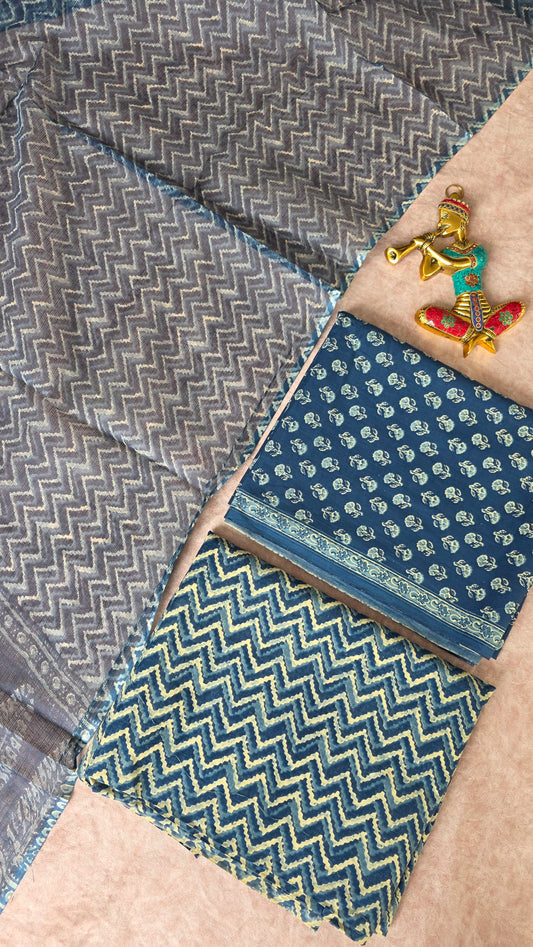Handblock Jaipuri cotton with Kota shawl - JA764