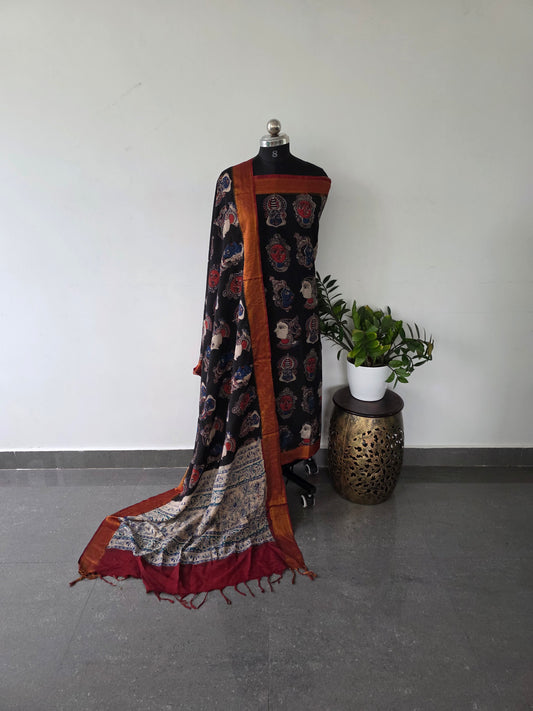 Premium Chennuri  pure kalamkari silk with nizam border - HK47