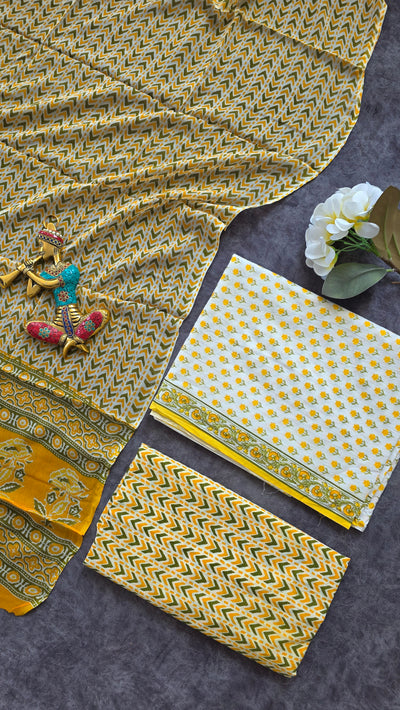Jaipuri pure cotton with chiffon shawl - JX50