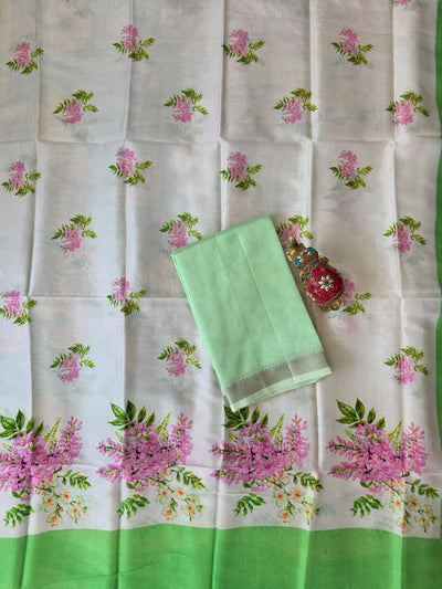 Handloom Mangalagiri silk top with digital mangalagiri silk shawl -RV205