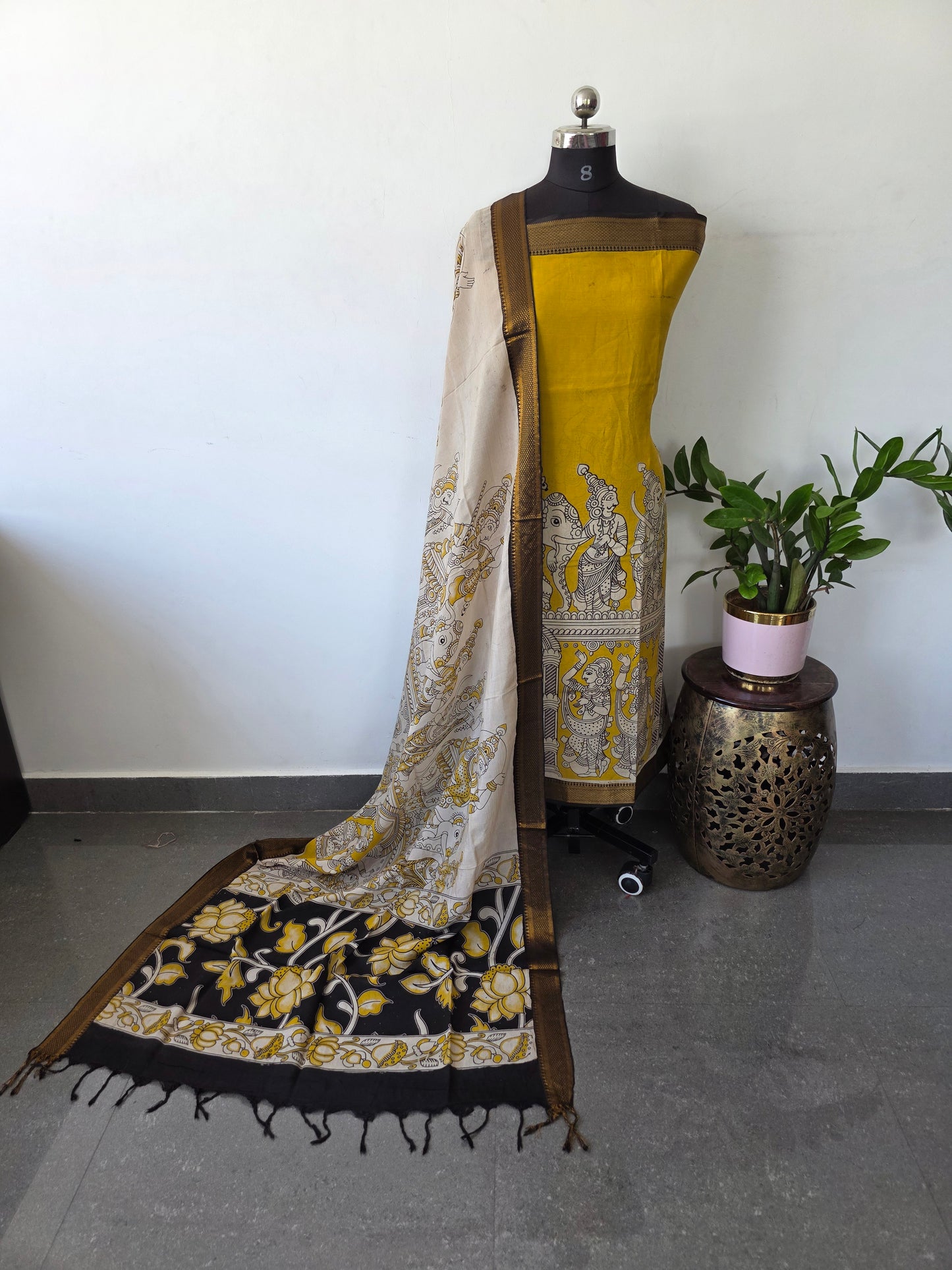 Premium chennuri silk kalamkari salwar set with nizam border - AK245