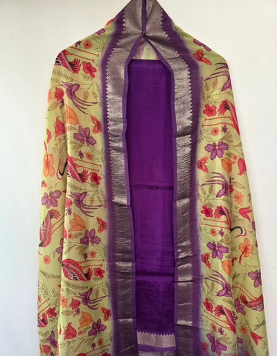 Handloom Mangalagiri silk top with digital mangalagiri silk shawl - AK93