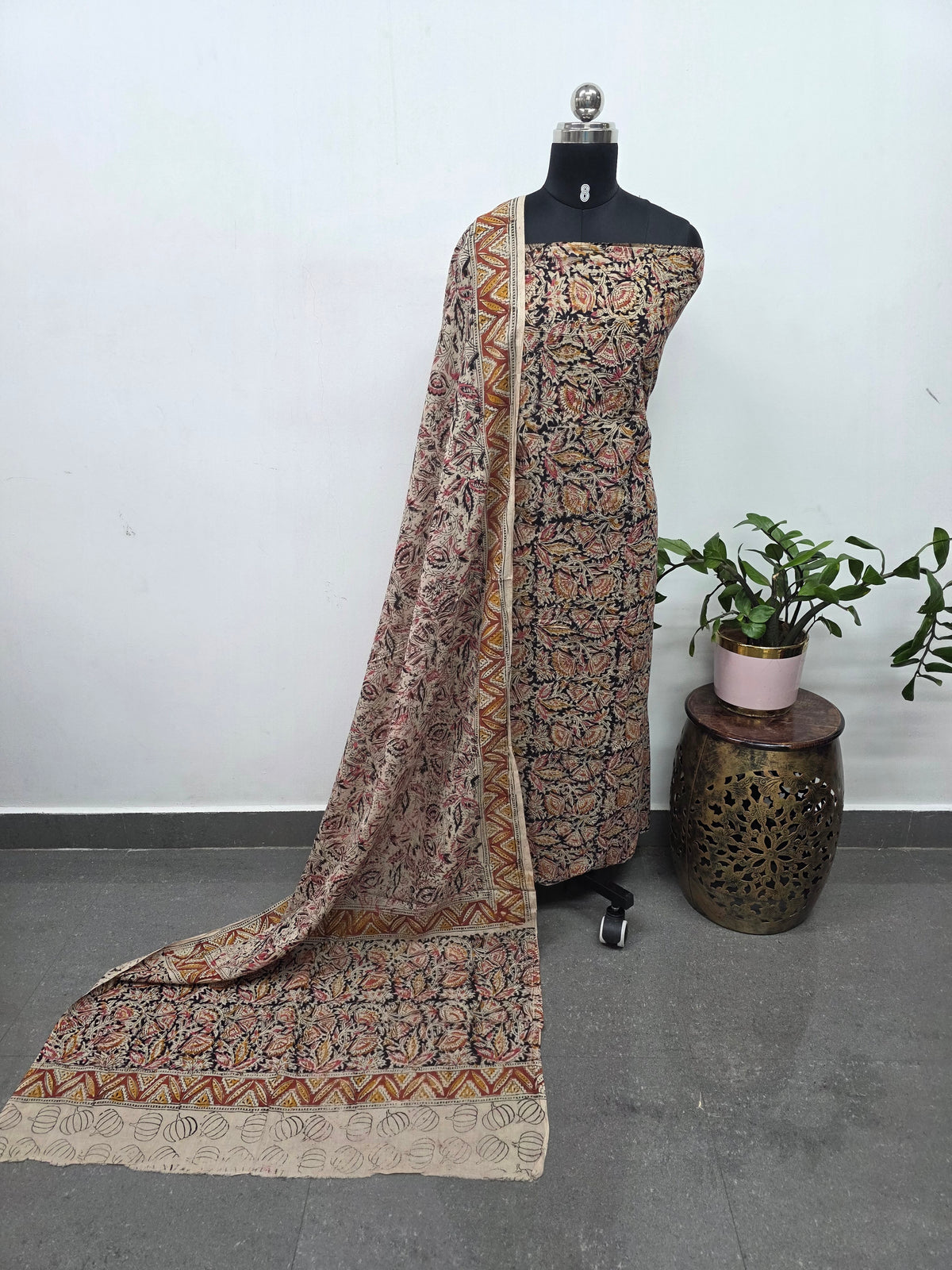 Handblock pure kalamkari cotton set (2 pc set) - AK522