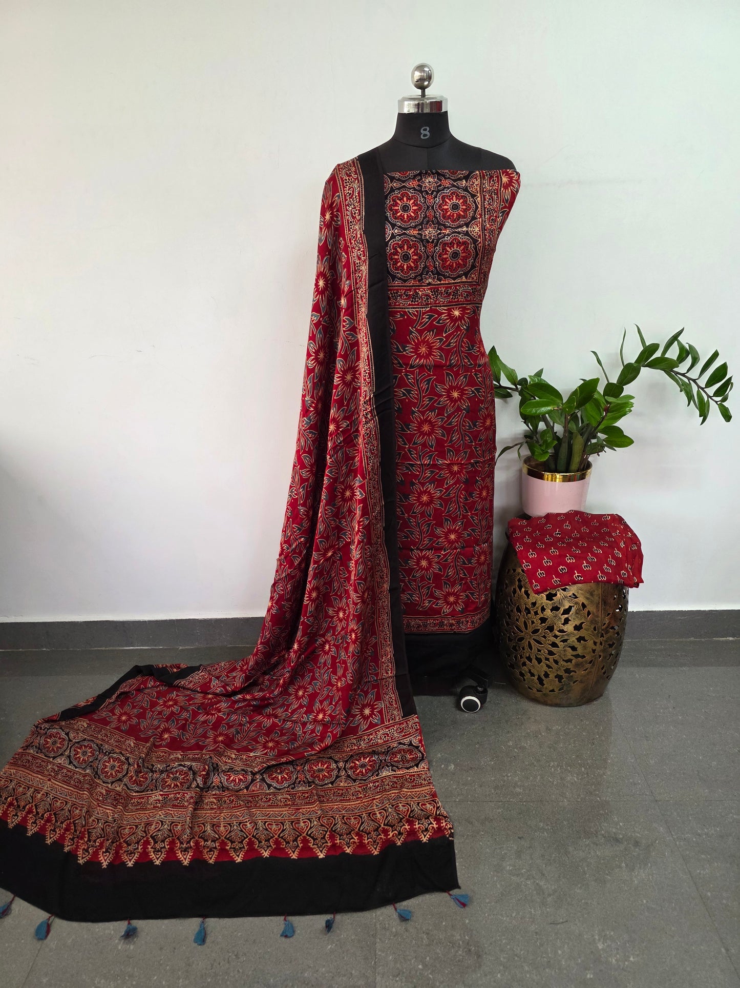 Handcrafted ajrakh modal silk set - HZ81