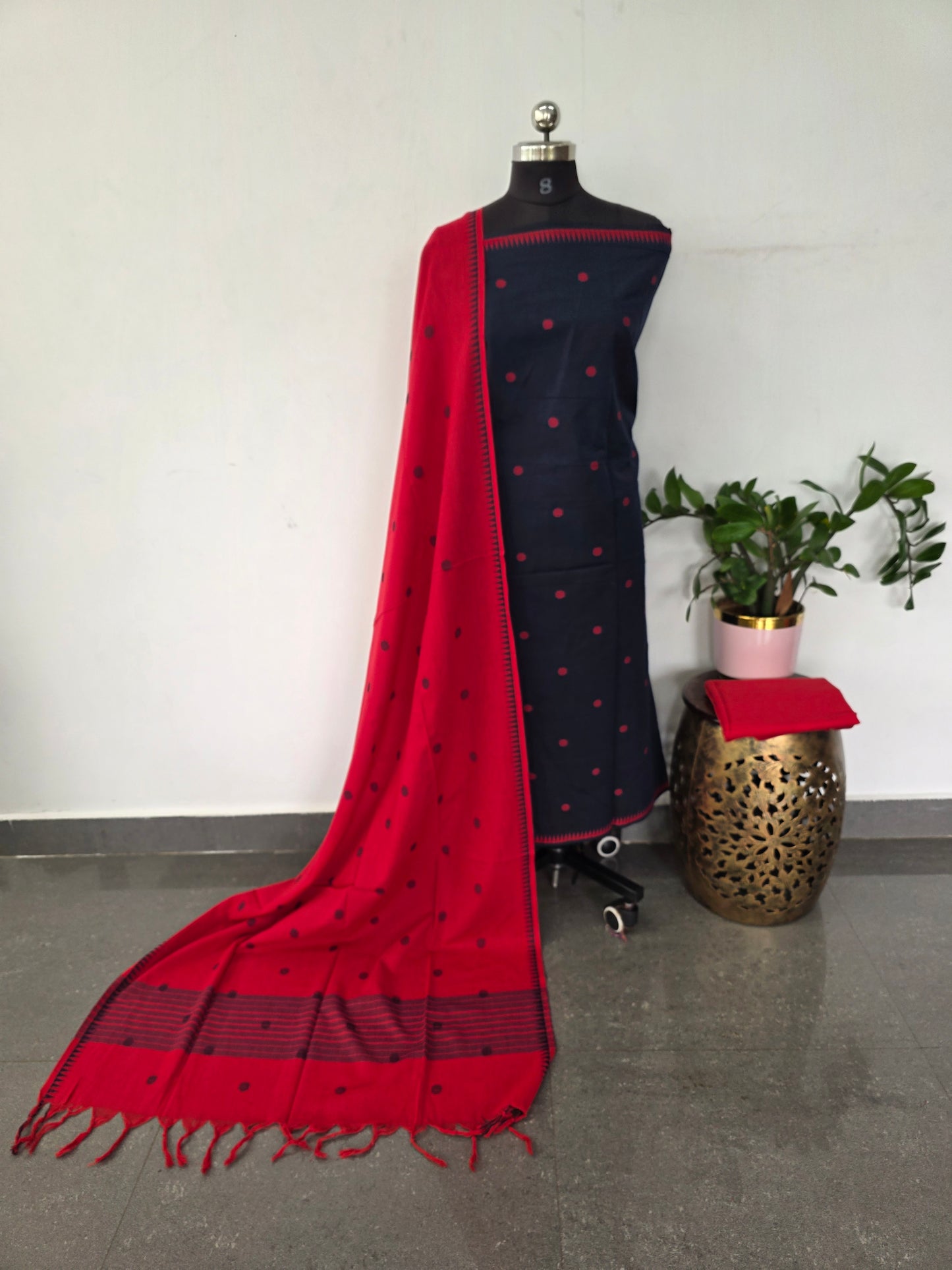 South cotton salwar set with jacquard butta (blue)- HA87