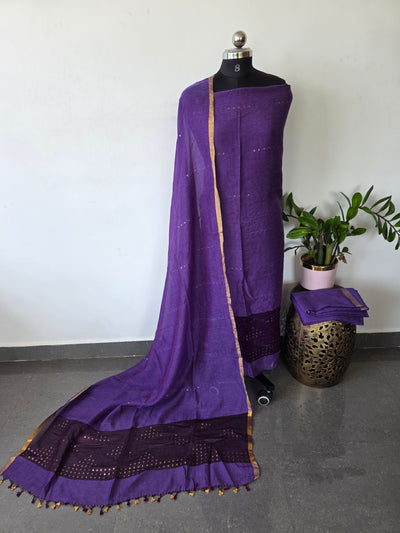 Handloom Gini silk matka pocket sequence jamdhani set (3 pc) - JMM315