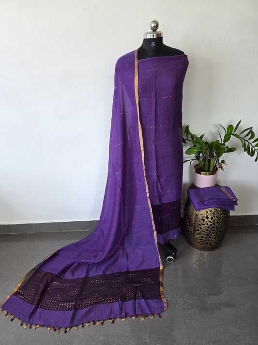 Handloom Gini silk matka pocket sequence jamdhani set (3 pc) - JMM315