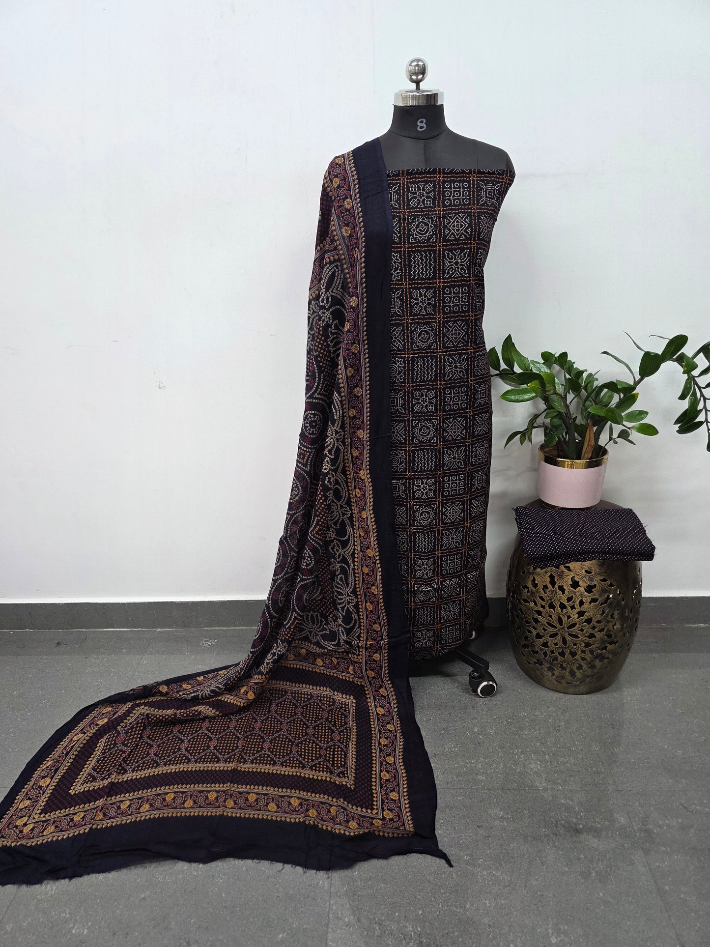 Ajrakh rayon cotton set(Blue) - VZ47