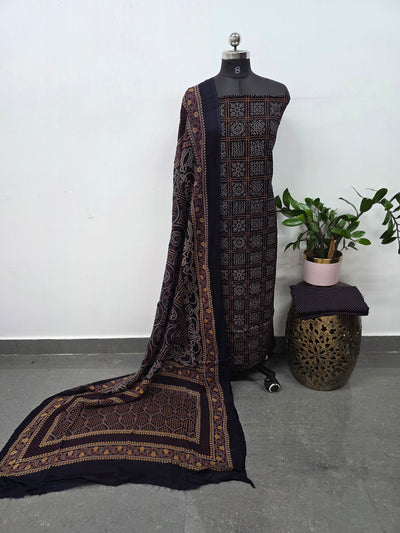 Ajrakh rayon cotton set(Blue) - VZ47