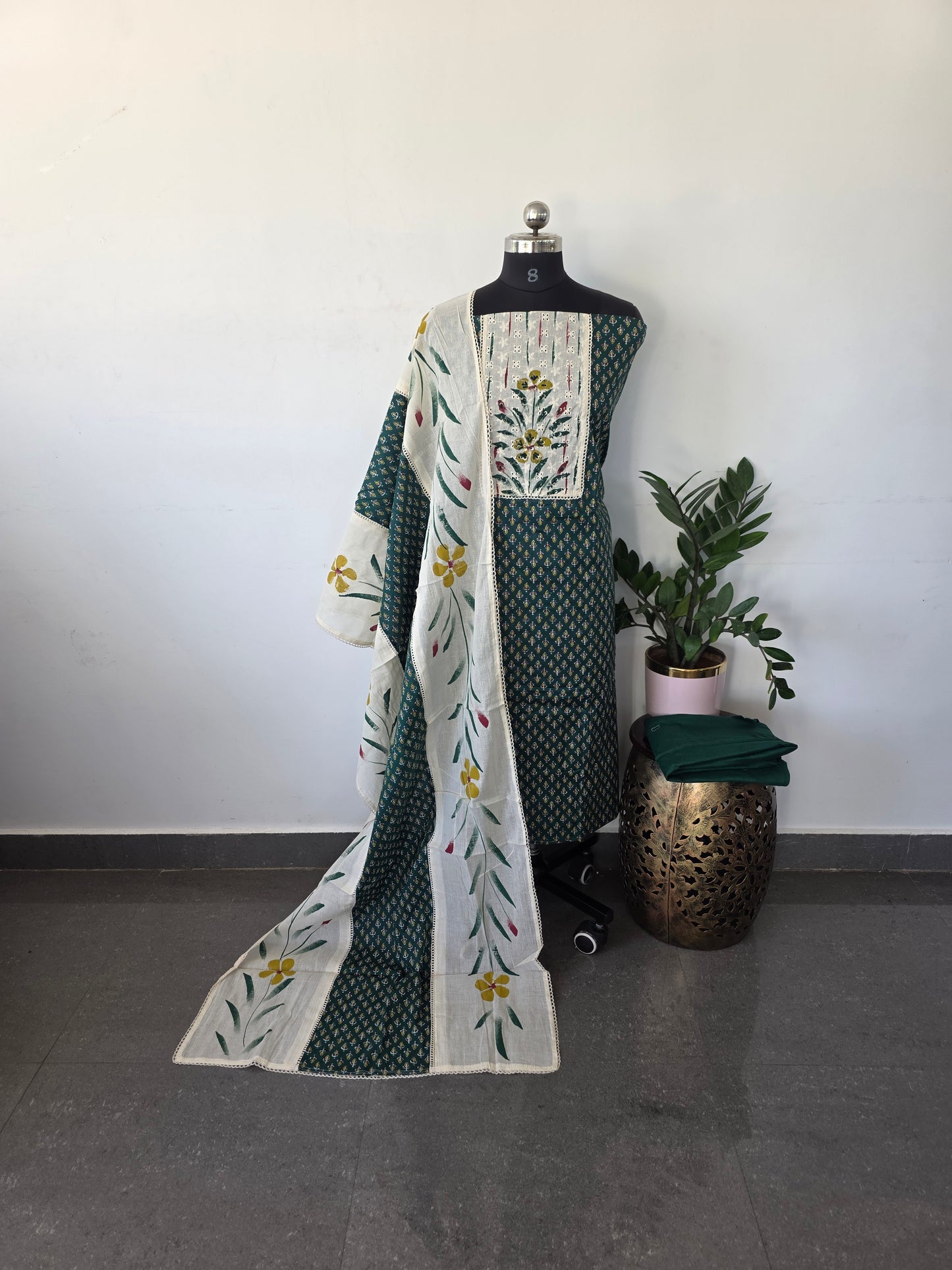 Pure jaipuri cotton with brush paint hakoba neck work  - 4