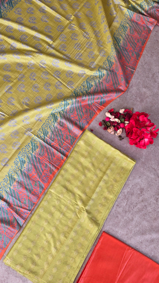 Bhagalpuri Katan discharge print silk set - DB10