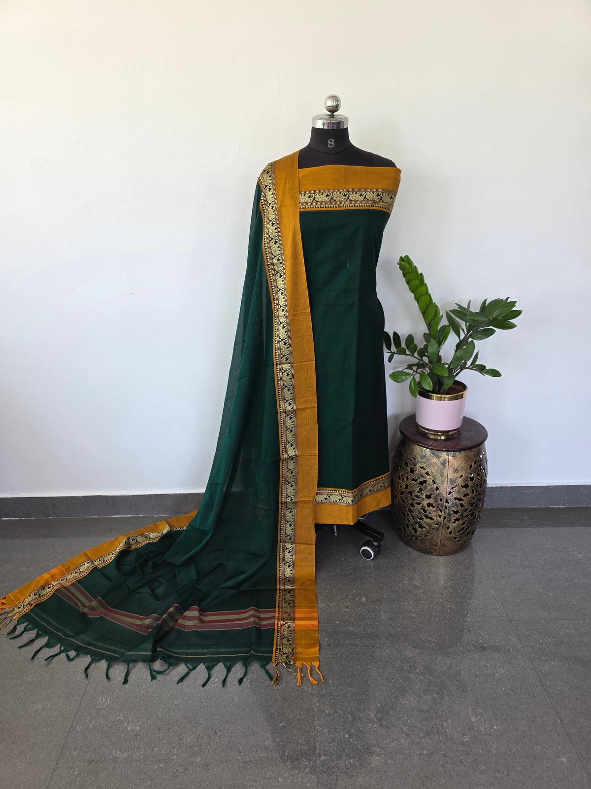 Mercerised narayanapet salwar set with elephant border - NA16