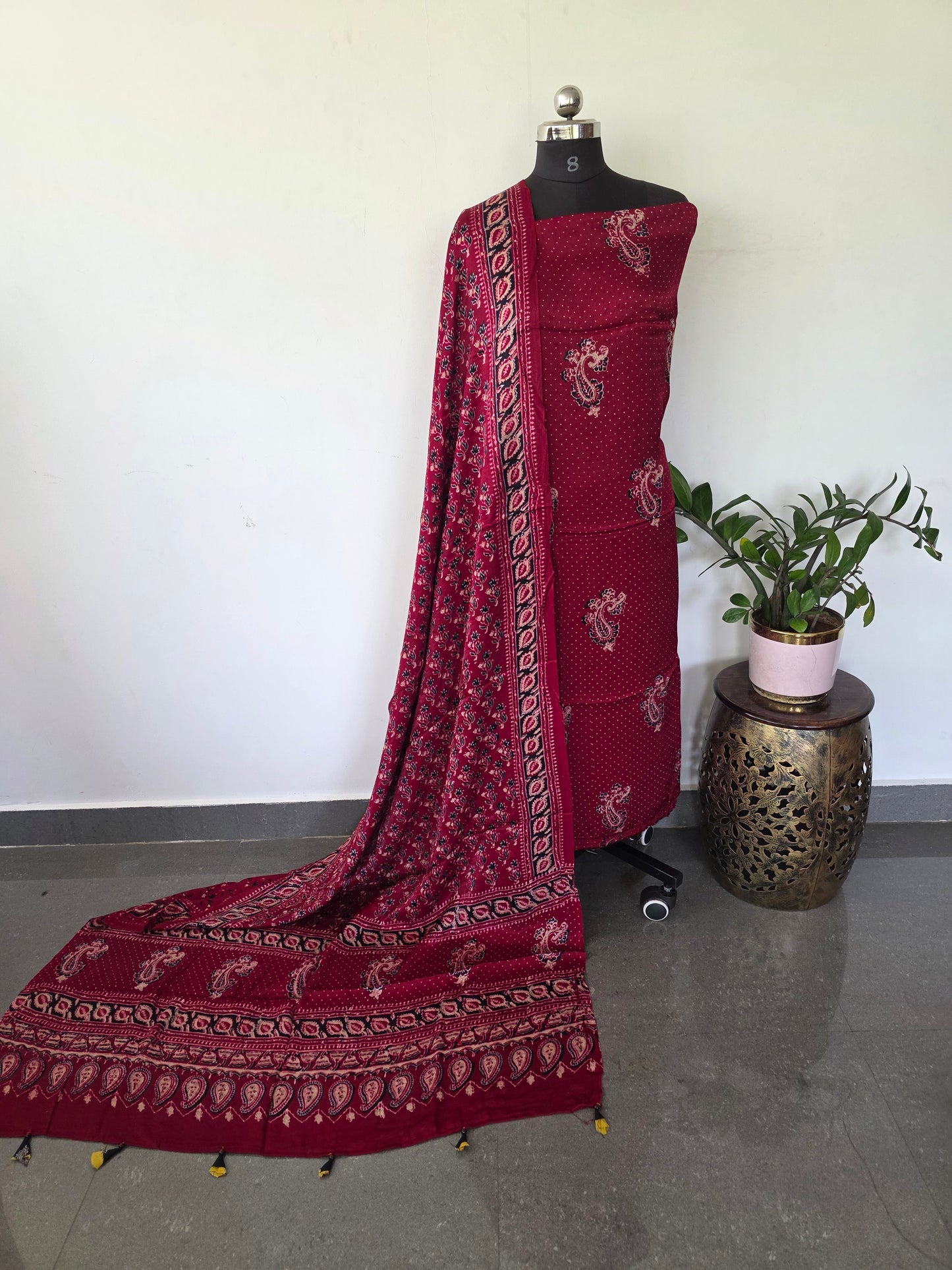 Handcrafted ajrakh modal silk set - HZ275