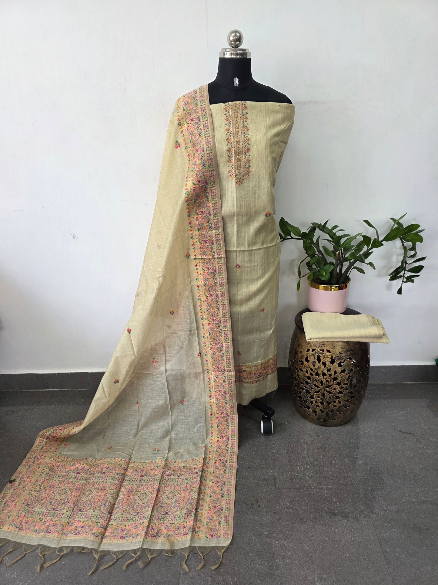 Premium silk cotton jamdhani set-AV367