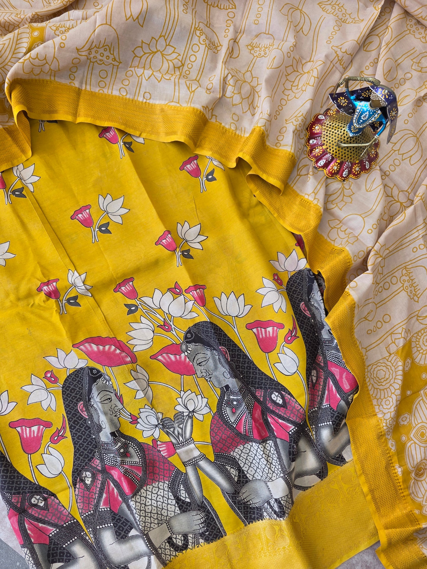 Premium Chennuri pure authentic kalamkari silk with kanchi border -AKS8