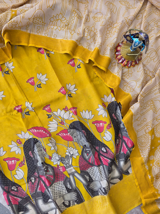 Premium Chennuri pure authentic kalamkari silk with kanchi border -AKS8