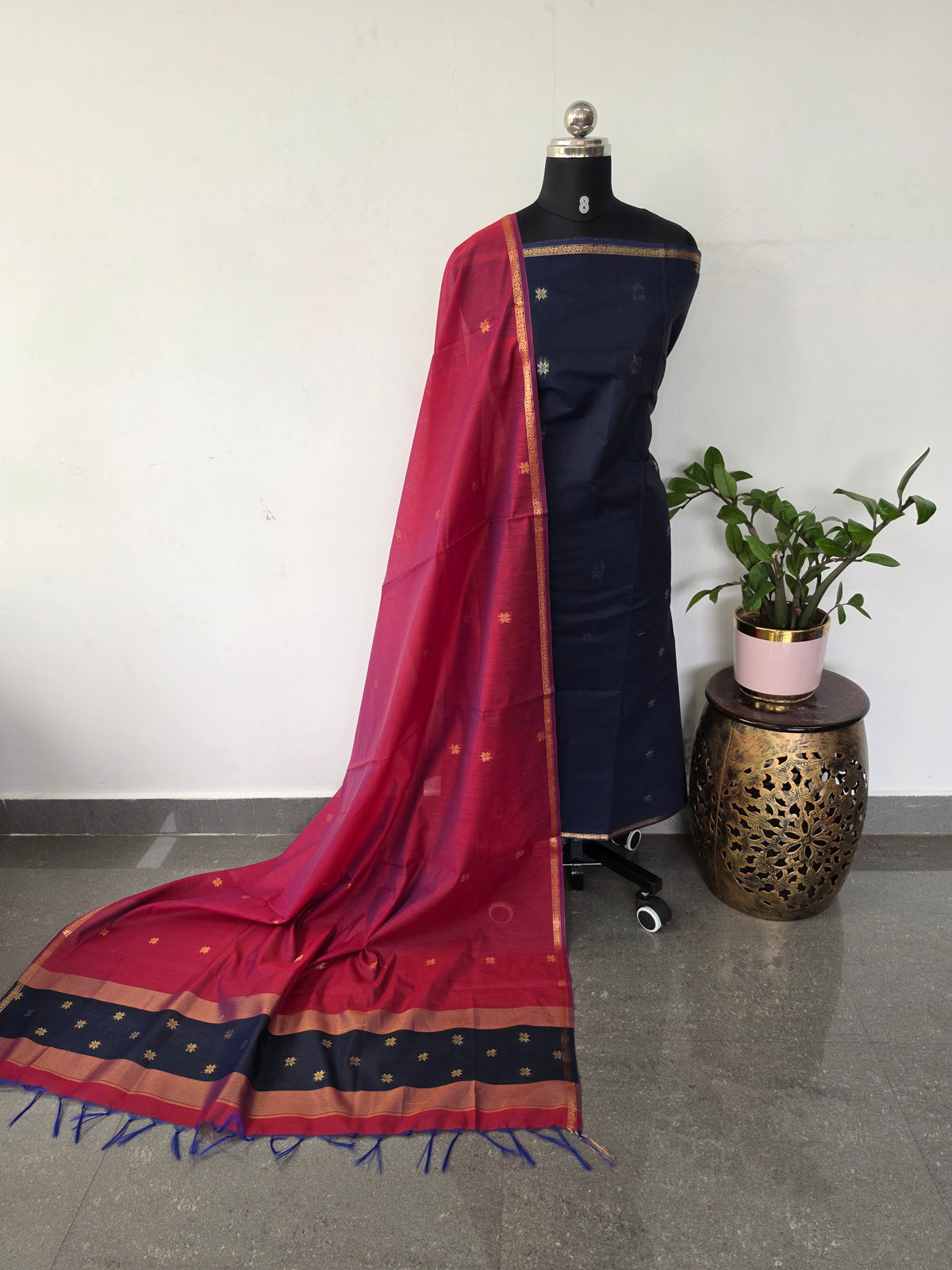 Semi Maheshwari silk set (blue) -SM316