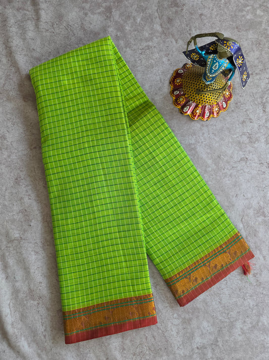Mercerised checked narayanapet with elephant border saree -NA145
