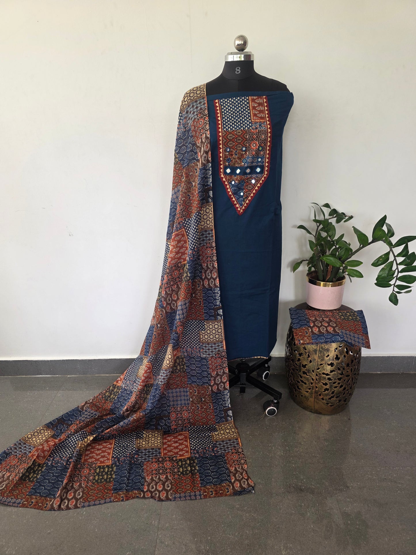 Premium kutch embroidery  mirror work cotton set-SA21