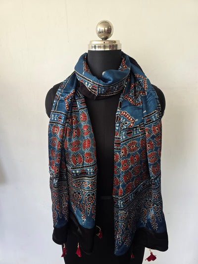 Ajrakh Handblock natural dyed mashru silk stole-MV75